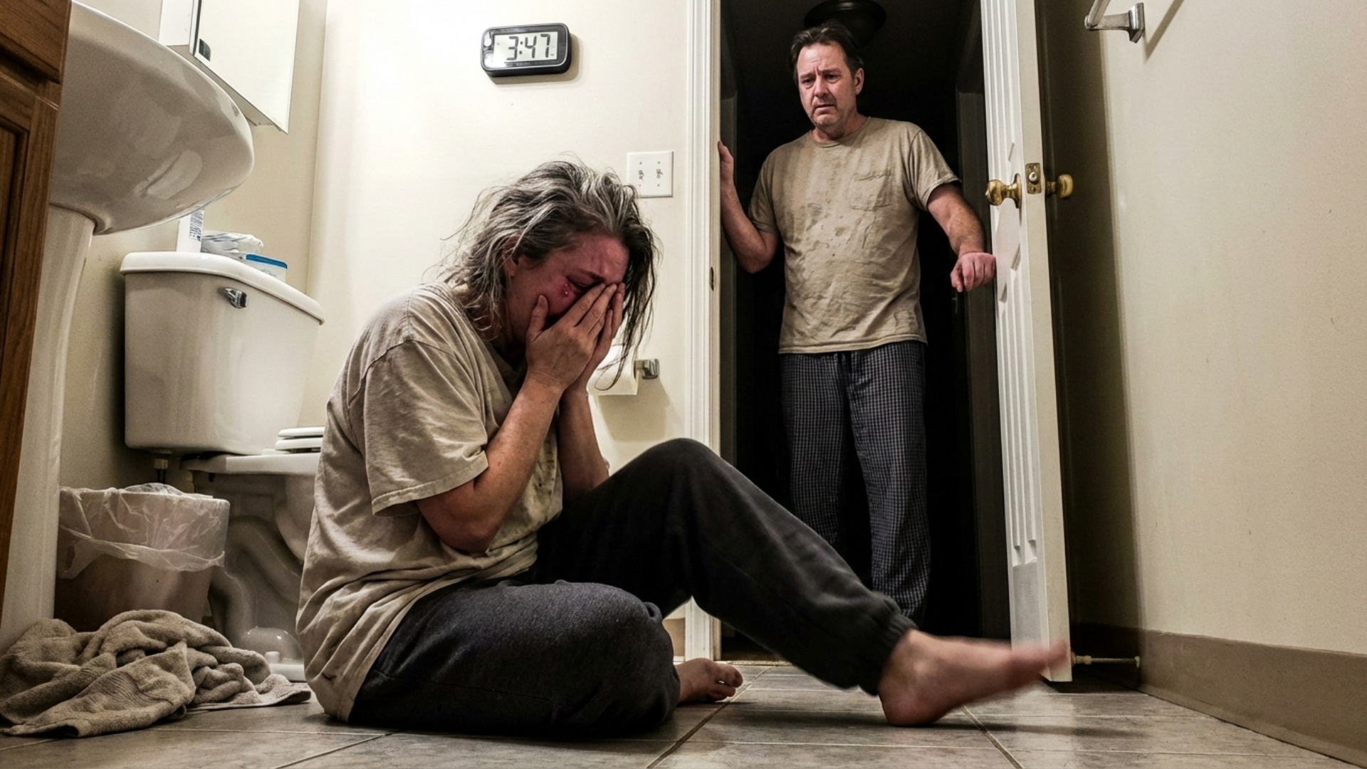 A woman upset about her feet at home